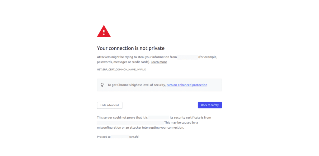 Not Private Error in Google Chrome